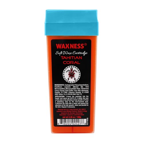 Waxness Tahitian Coral Soft Wax Cartridge 3.38 oz (100 g) ? Creamy Roll-On Strip Wax with Strong Grip for Bikini & Coarse Hair, Suitable for Sensitive Skin ? Made in Italy