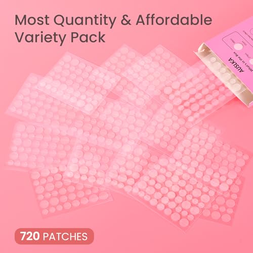 AUSLKA Pimple Patch Bulk, 720 Pimple Patches for Face, Hydrocolloid Spot Patch Stickers for Zits& Blemishes, Suitable for Body, Cheek, Forehead, Chin and Back (8mm, 10mm,12mm)