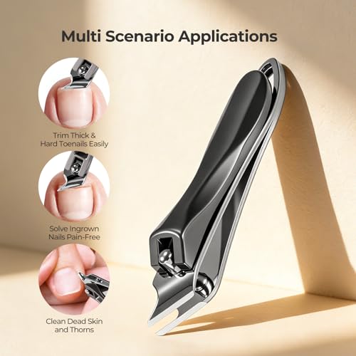 3 in 1 Automatic Electric Nail Clipper, 2026 Upgraded Nail Clippers Set with LED Light & Nail Scrap Storage & Professional Slant Edge Nail Clipper, Effortless Toenail Trimmer for Seniors Adults-Gray