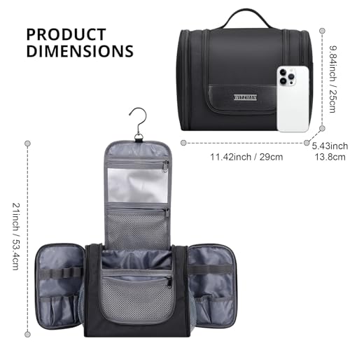 WITZMAN Toiletry Bag for Men Women Large Hanging Multi-organization Bathroom Bag Water-resistant Dopp Kit Shaving Bag Men(B690 Black)