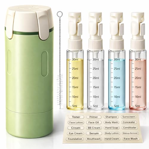 4-in-1 Travel Bottles for Toiletries, Travel Pump Bottle£¬Leak-Proof Shampoo Conditioner Lotion Dispenser with Pump, Compact No-Spill Toiletry Containers for Travel & Business Trips (Green)