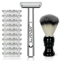 Adjustable 2-Blade Safety Razor Set with Magnetic Head for Men Women - with 10 Blades, Shave Brush - Precision Shaving, Reusable & Plastic-Free Shaver, for Beard, Head, Leg Shaving