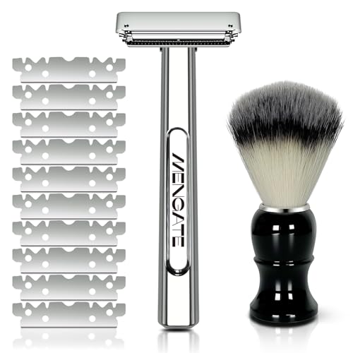 Adjustable 2-Blade Safety Razor Set with Magnetic Head for Men Women - with 10 Blades, Shave Brush - Precision Shaving, Reusable & Plastic-Free Shaver, for Beard, Head, Leg Shaving