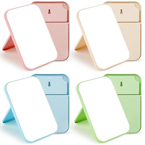12 Pack Desktop Makeup Mirror, 8 Inch Small Table Mirror with Stand for Desk Travel Makeup Spa Party (4 Color)
