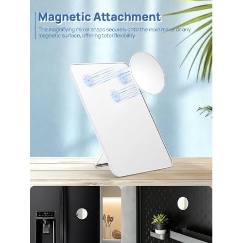 OMIRO Desk Makeup Mirror with 10X Magnifying Mirror, 10 x 7 inches Large Table Mirror with Adjustable Stand and Hanging Hole for Shaving and Travelling, White