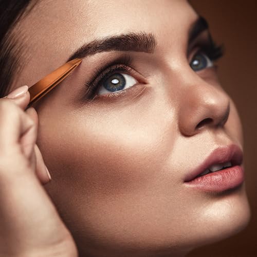 Precision Tweezers Set | Titanium Series | Slanted and Pointed Tip Tweezers Kit | Aligned & Hand-Filed Tweezer Set Professional | Hair Removal & Eyebrow Tweezers | Rose Gold