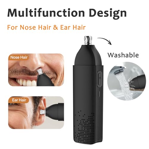 Nose and Ear Hair Trimmer for Men - Nose Hair Remover Razor for Ears Face - Painless Ear Remover Rechargeable Nasal Shaver Clipper Dual-Edge Blades for Women No Pull Trimming with Travel Lock