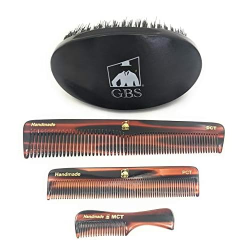 G.B.S Men¡¯s Handmade Comb Set, Pure Synthetic Hair Brush, Dressing Comb, Pocket Comb, Mustache Comb and Military Style Hair Brush