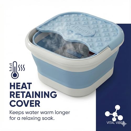 Vital Vibes Collapsible Foot Spa Bath Massager ? Large Foot Soaking Tub with Heat Cover & Rollers ? Professional Pedicure Kit for Callus Removal, Pain Relief & Soaking ? Includes Epsom Salt