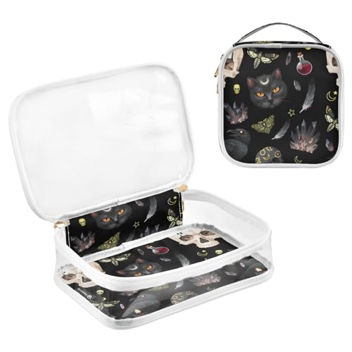 MNSRUU Clear Makeup Bags Goth Skull Moth Toiletry Bag for Women 2 PCS Waterproof Clear Bags Clear Travel Toiletry Bag Small Cosmetic Makeup Bag, Carry on Airport Airline Compliant Bag