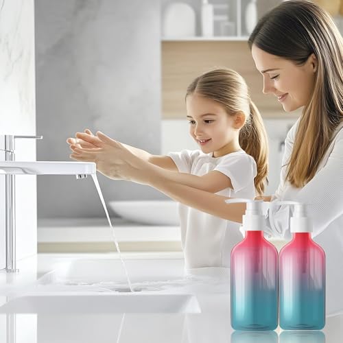 24 Pieces Empty Clear Gradient Color Pump Bottle, 8.4 oz Refillable Plastic Dispenser Bottles with Pump, Travel Lotion Container for Shampoo Hand Body Soap Oil Massage Moisturizer Face Cream Liquid