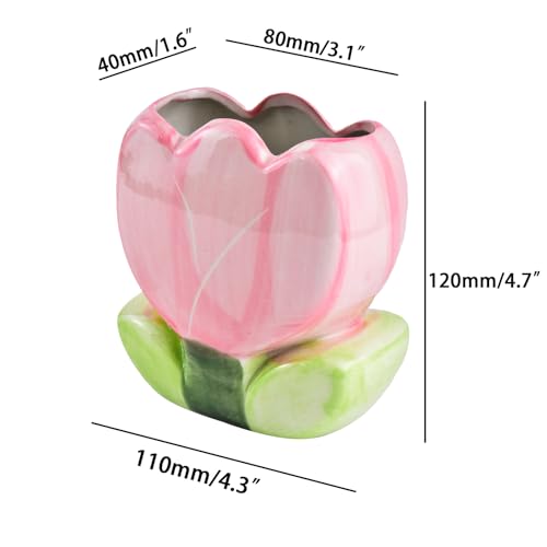 Ceramic Tulip Cosmetic Storage Box, Desktop Organizers Make Up Brush Storage Stand Desktop Storage Box for Brush,Pencil,Art Supplies, Painting Brush (Pink+Purple+Red+Yellow)