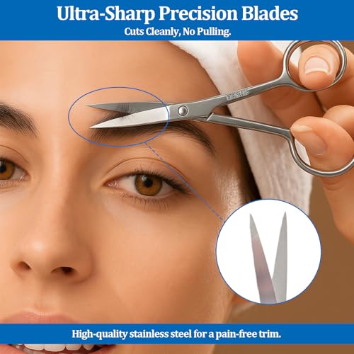 Professional Nose Hair Scissors Set, Stainless Steel Small Shears for Grooming Mustache, Beard Grooming Scissors for Men & Women, Eyebrow Ear Facial Trimmer (3 Pack)