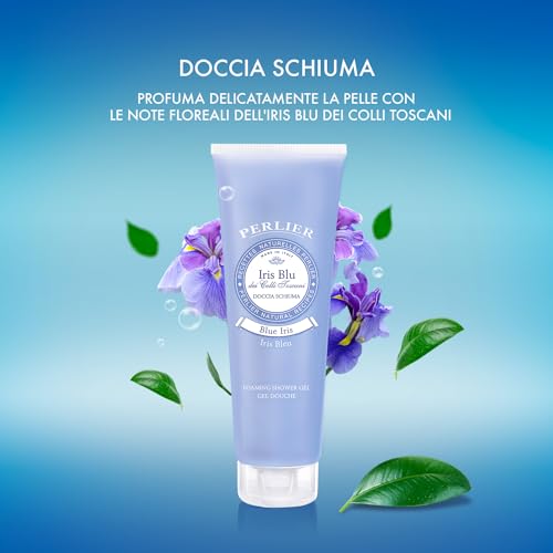 Perlier:"Iris Blu" Shower Foam, Blue Iris Scent - 8.4 Fluid Ounces (250mL) Tube [ Italian Import ]