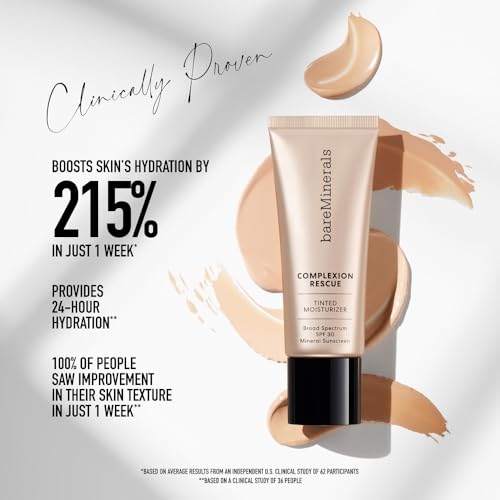 bareMinerals Complexion Rescue Tinted Moisturizer for Face with SPF 30, Full Size, Chestnut 09, Vegan, Cruelty-Free & Dermatologist-Tested