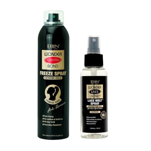EBIN NEW YORK Melting Spray for Lace Wigs ? Wonder Lace Bond Bundle with Wonder Ponytail Bond Freeze Spray - Extreme Hold Strong Hold Styling & Seamless Wig Application ? Gift Set (2 Items)