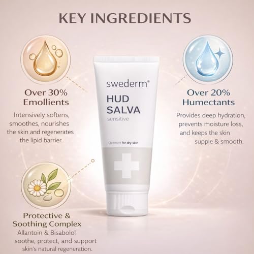 swederm Hudsalva Sensitive Eczema Hand Cream 3.38 Oz - Soothing and Moisturizing Hands and Foot Cream - Healing Ointment with Glycerine - Nourishes & Repair for Dry Skin and Callus - Quickly Absorbing