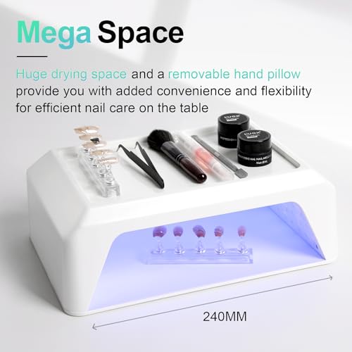 L'UGX Professional Nail Curing Lamp for Gel Polish Dryer 72W LED UV Nail Lights with Arm Rest Pillow & Retractable Tray,Perfect for Manicure & Pedicure at Salon & Home - Plug-in Nail Lamp