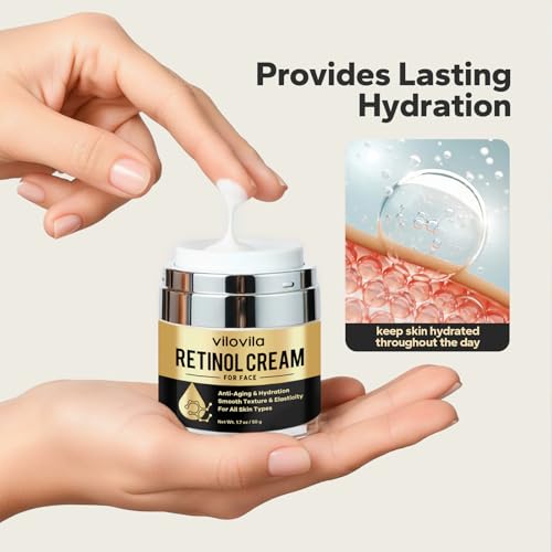 Retinol Cream For Face (1.7 Oz), Retinoids For Facial, Anti Aging Face Cream with Retinol & Hyaluronic Acid, Day & Night Facial Moisturizer for Women & Men, Hydrating Creams for Fine Lines