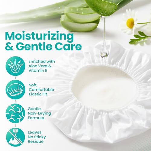 No-Rinse Shampoo & Conditioner Shower Cap, Waterless Hair Washing for Elderly, Bedridden, Hassle-Free Microwavable Hair Washing Cap infused with Aloe & Vitamin E ? 6-Pack