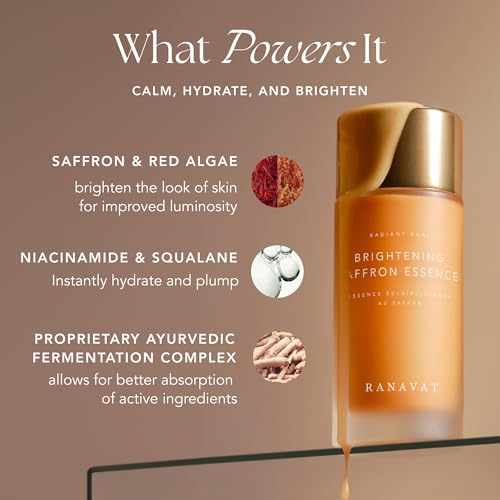 RANAVAT Radiant Rani Brightening Saffron Facial Essence - Hydrating Milk Toner Formulated with Niacinamide & Squalane to Moisturize & Calm Skin - Helps Improve The Appearance of Dark Spots (100ml)