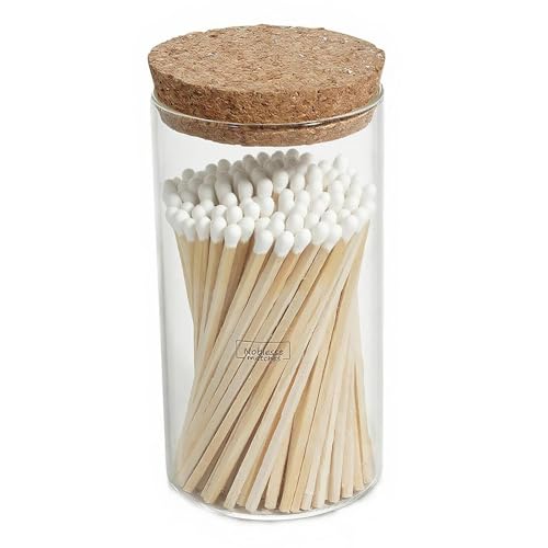 Colored Safety Matches | 4-Inch Long Matches in Glass Jar | Perfect for Lighting Candles | 150 PIECES | 10 CANDLES AND EXTRA EMPTY JAR GIFT (WH?TE)