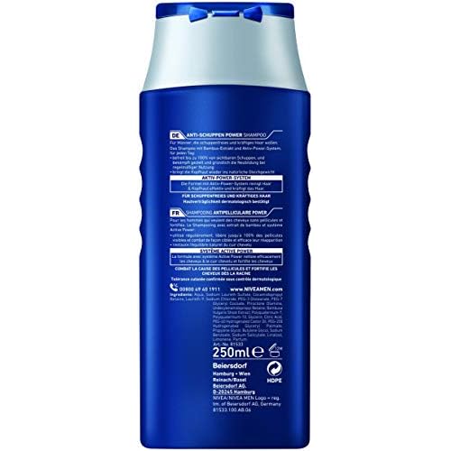 NIVEA MEN Anti-Schuppen Power Shampoo (250 ml), effektives Haarshampoo mit Bambus-Extrakt, Pflegeshampoo befreit bis zu 100% von sichtbaren Schuppen