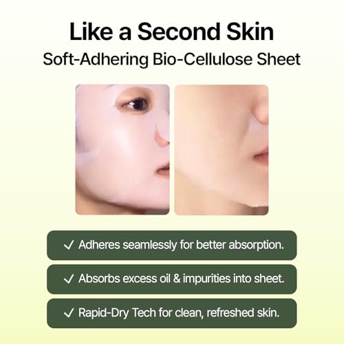 Green Tangerine Pore Tok-Tok Sheet Mask (3-in-1 Bio-Cellulose Gel) (Eosidin Care) ? Pore Care, Sebum Control, Collagen Peel Off Facial Skincare for Deep Cleansing & Smooth Skin, 4 Sheets