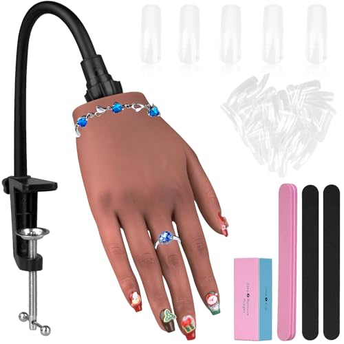 Practice Hand for Acrylic Nails£¬Nail Practice Hand with Stand Bracket, Flexible Bendable Silicone Nail Practice Fake Hand, Nail Training Mannequin Hand for Acrylic Nails for Beginners, Nail Tech