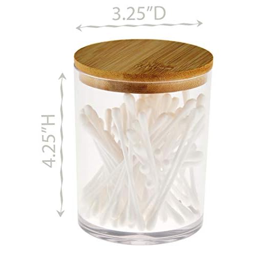 ARAD 3 Pcs Cotton Ball, Swab, Q-tip Storage, Clear Acrylic Jar Container with Bamboo Lid, Easy Organization on Bathroom Counters, Under Sink Placement or Vanity Tables-3.25" D x 4.5" H