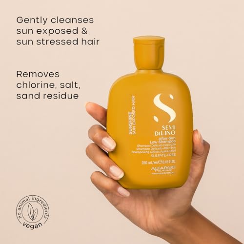 ALFAPARF MILANO Semi di Lino Sunshine Sulfate Free Shampoo - After Sun Shampoo - Chlorine Protection - Sun and Solar Protection - Vegan Formula - For Shiny, Silky, and Protected Hair