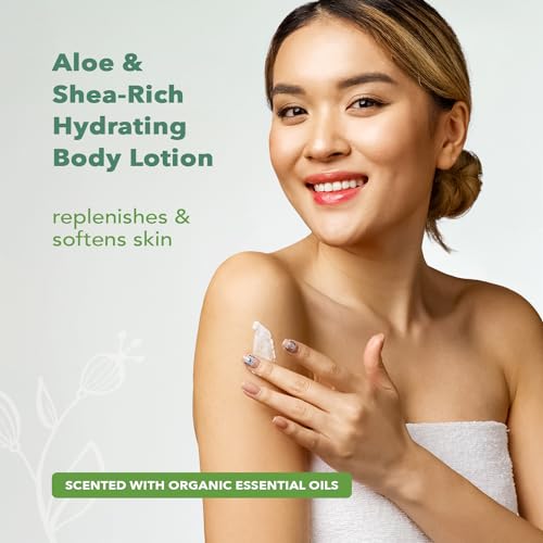 Nourish Organic Body Lotion, Lavender Mint ? Hydrating Body Lotion for Dry Skin with Certified Organic Aloe Vera, Shea Butter, Coconut Oil & Cocoa Butter (8 Oz) + Washable Cotton Round (Pack of 2)