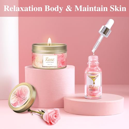 Gifts for Women, Happy Birthday Gifts for Women, Mothers Bath and Body Gift for Woman with Unique Rose Self Care Gift, Home Spa Gift Basket for Mom, Girlfriend, Sister, Female Friends, Coworker