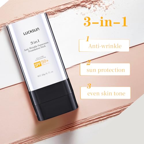3 In 1-Luxury Anti-Wrinkle Foundation Stick SPF 50+ with Brush, Hydrating Non-Sticky Matte Foundation Stick, Travel Size Defense Face and Body Sunscreen Lotion, Medium Color, 1.42 Fl Oz