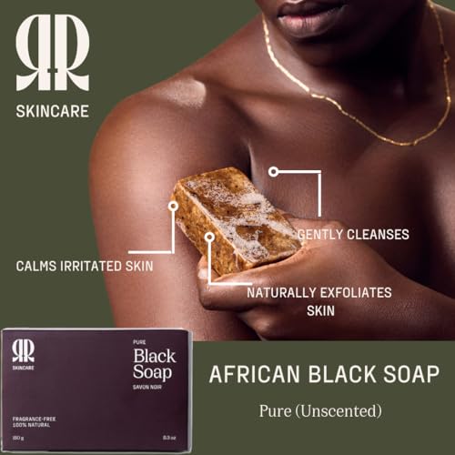 R&R Skincare Pure Black Soap Bar ? African Black Soap for Face & Body ? Handcrafted with Shea Butter & Palm Kernel Oil ? Deep Cleansing & Moisturizing ? Gentle for All Skin Types