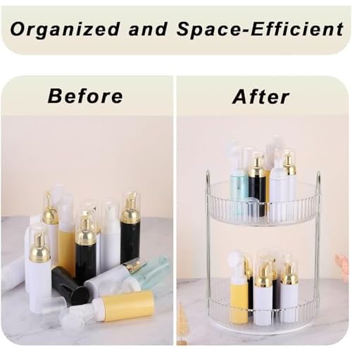360 Rotating Makeup Organizer and Storage for Vanity Countertop 2 Tiers, High Capacity Cosmetic Skincare Perfume Organizers for Dresser Bathroom Lazy Susan