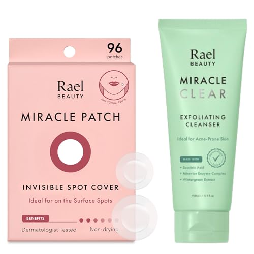 Rael Miracle Bundle - Invisible Spot Cover (96 Count), Miracle Clear Exfoliating Cleanser (5.1 fl. oz)