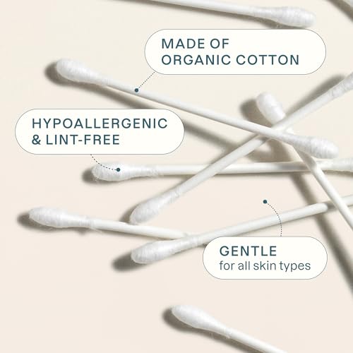 Cliganic Organic Cotton Swabs, 400 Count - 100% Pure Natural Cotton, Chlorine-Free Hypoallergenic, Soft, Gentle & Absorbent Paper Buds (Pack of 2)