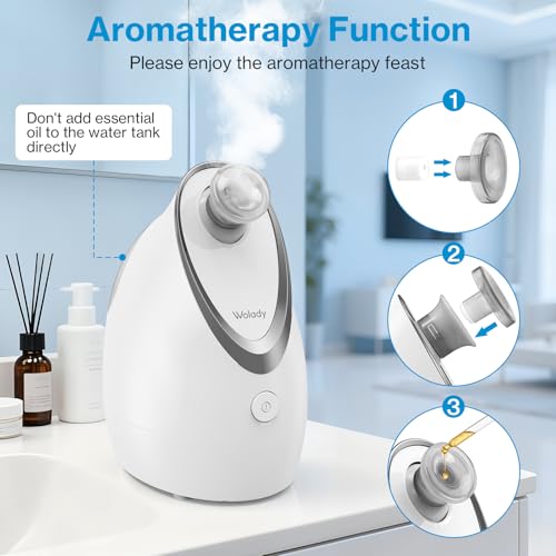 Facial Steamer, Nano-Ionic Face Steamer with Adjustable Nozzle & Aromatherapy Function, Warm Mist Humidifier Home Sauna Spa, Facial Moisturizing Deep Cleaning for Women, Birthday Gifts,White