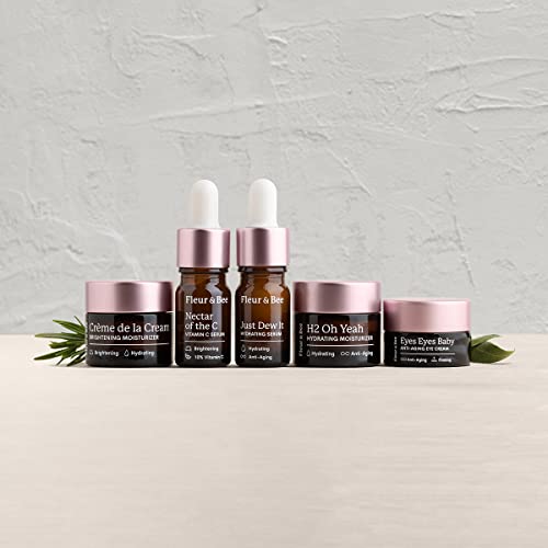 Fleur & Bee Skincare Set, Discovery Set, 5 Deluxe Minis Moisturizers, Serums, Eye Cream | Skin Care Gift Set Vegan & Cruelty-Free | Travel Friendly