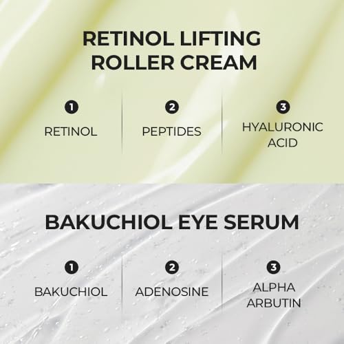 [SKIN&LAB] Anti-aging Rollers Duo Set, includes Bakuchiol Eye and Retinol Lifting Roller, Korean Vegan Skincare Gift Set, Gift for women, Valentine skincare gift set