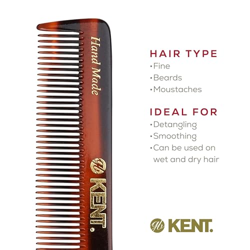 Kent NU22 Handmade All Fine Tooth Pocket Comb for Men, Women and Kids, Hair Comb Straightener for Everyday Grooming Styling Hair, Beard and Mustache, Saw Cut and Hand Polished, Made in England