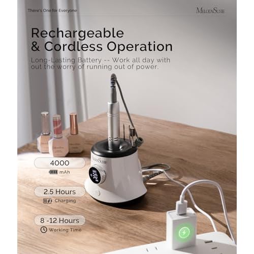 MelodySusie Multifunctional Desktop Rechargeable Nail Drill with Bit Holders, SC320G 30000RPM E-File with Elegant Design for All Manicure Shaping & Gel Removal, Ideal for Nail Artists & Home Use
