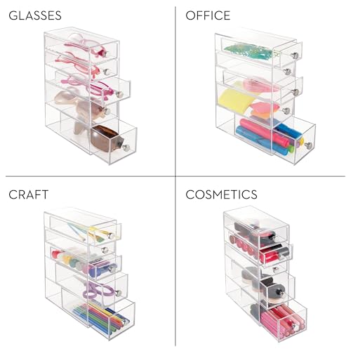 iDesign Stackable Makeup Organizer for Bathroom Countertop or Vanity-Set of 2-Clear Tower-5 Drawer M2