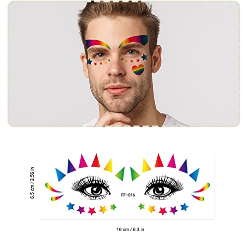 10 Sheets Gay Pride Face Temporary Tattoo Sticker, Rainbow Stripes Heart Star Butterfly Pattern Stickers, LGBT Facial Makeup Sticker for Pride Equality Party Parade Decoration Supplies