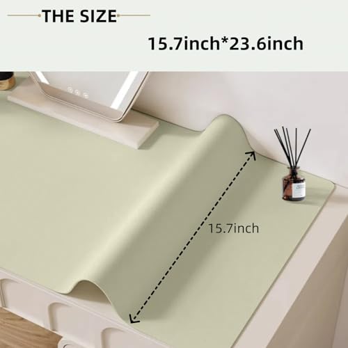 15.7"x23.6" Waterproof Makeup mat -Easy to Clean PU Leather Vanity Table Protector, No-Slip Vanity Mat for Makeup Brushes, Jewelry, Skincare (Green)