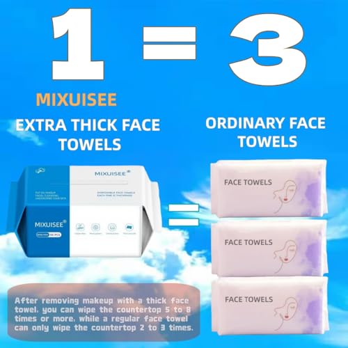 Disposable face towel,MIXUISEE thick and soft face towels,100% cotton face towels,super thick 150%. Suitable for makeup removal and cleansing, and applicable to sensitive skin(Extra thick 150 pieces)