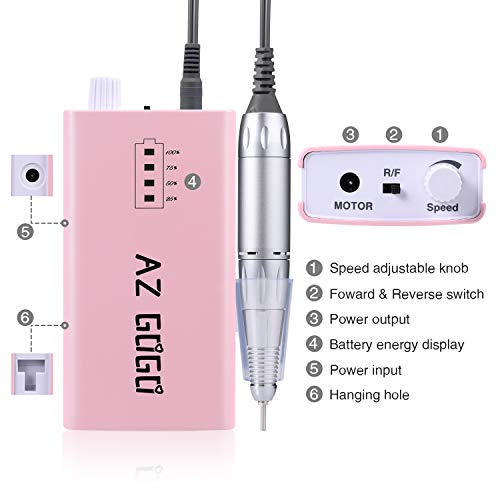 30000RPM Portable Nail Drill Machine, AZ GOGO Professional Rechargeable Electric Efile Nail Drill for Acrylic Nails, Manicure/Pedicure, Polishing, Cuticle - Salon or Home Use£¨Pink£©