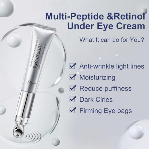 Multi-Peptide & Retinol Eye Cream,Electric Massage Eye Cream With Caffeine,Niacinamide,Vitamin C & for Dark Circles, Puffiness Puffy Bags & Wrinkles £¬Anti-Aging Eye Cream for Fine Lines, 0.7 fl.oz