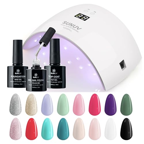 SUNUV UV Light for Nails SUN9X Plus Hema-Free Gel Nail Polish Kit, 16 Colors Gel Polish Set with Top Coat and Base Coat